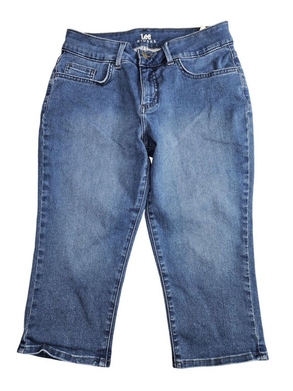 Lee Riders Relaxed Capri Jeans Womens 8M Blue Med Wash High‎ Rise Stretch Denim
